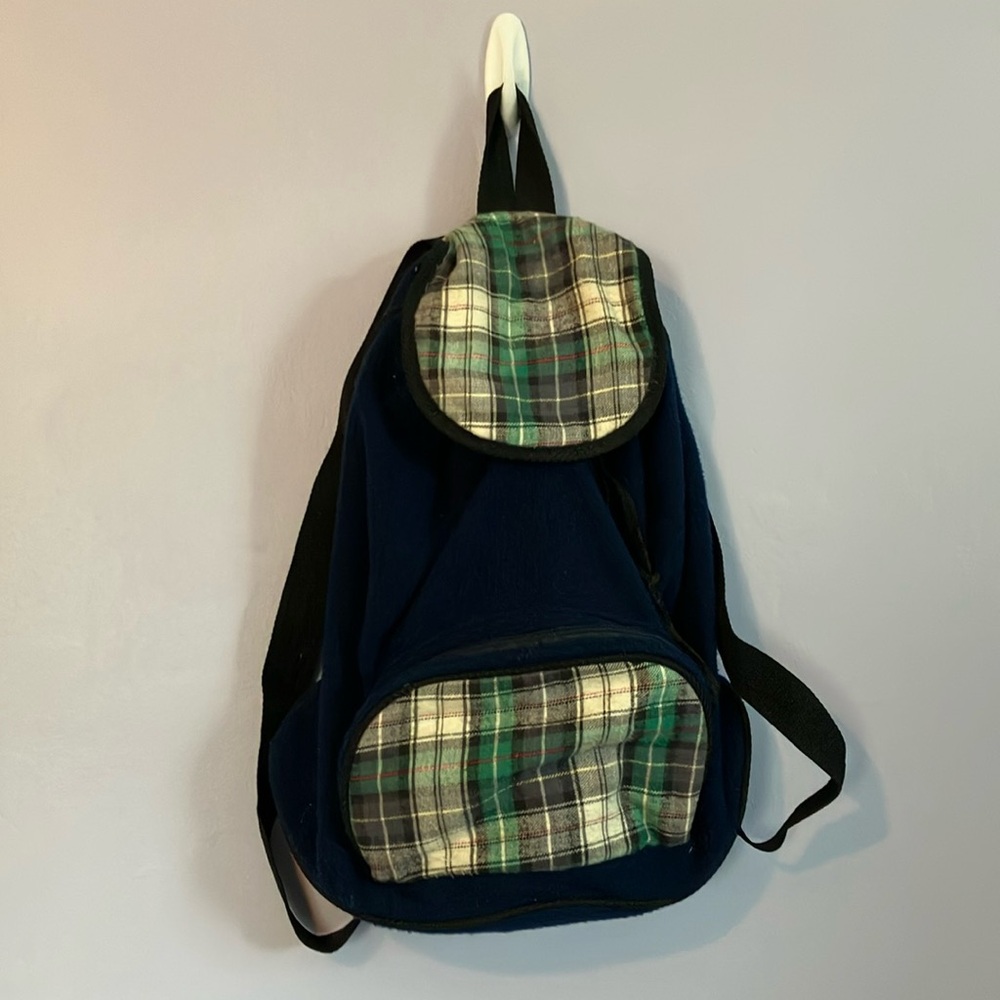 Navy blue fleece backpack